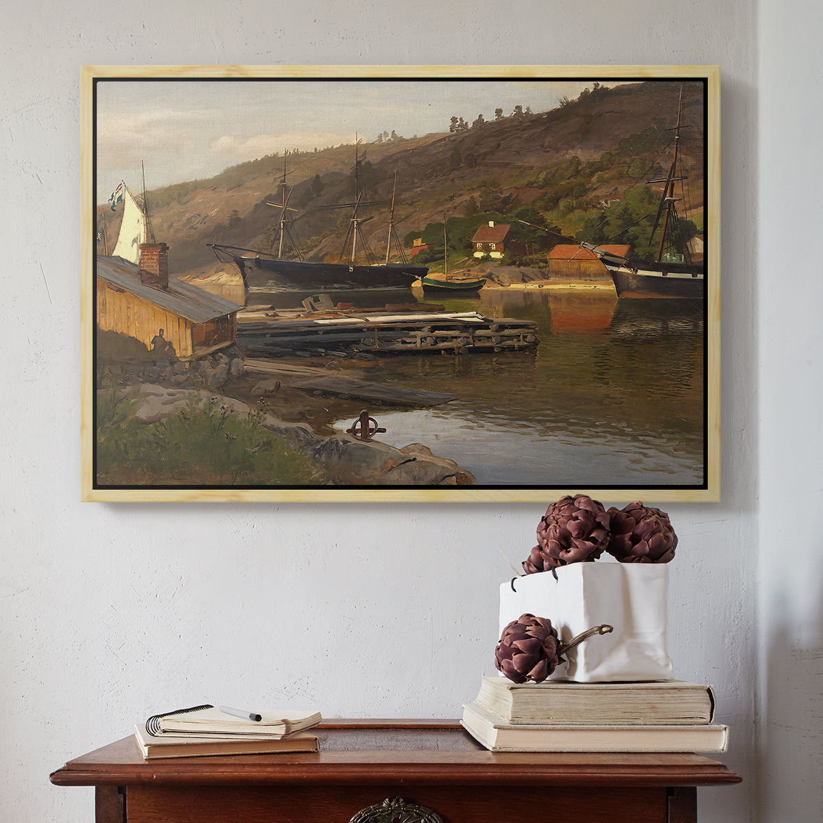Landingsbrygge Husvik, Drøbak, 1875 - Floater Framed Canvas Print