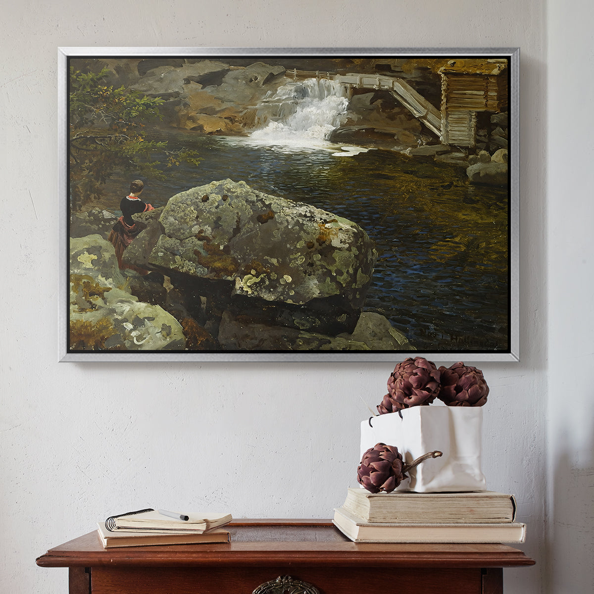 By the Mill Pond (En Mølledam), 1850 - Floater Framed Canvas Print
