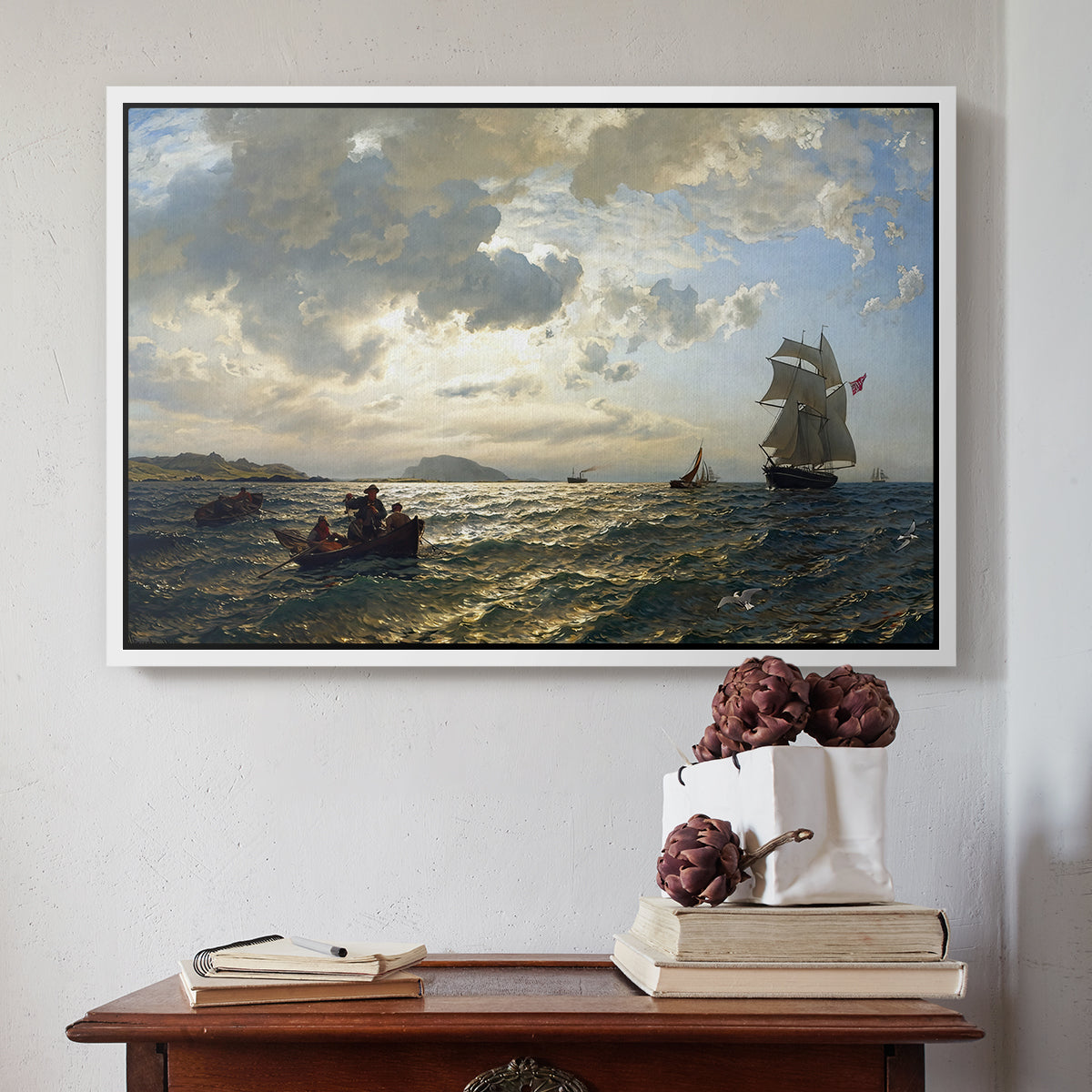 Fresh Breeze on the Norwegian Coast, 1876 - Floater Framed Canvas Print