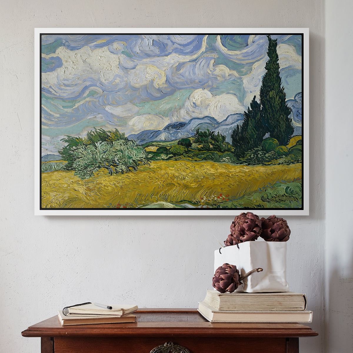 Wheat Field with Cypresses, 1889 - Floater Framed Canvas Print