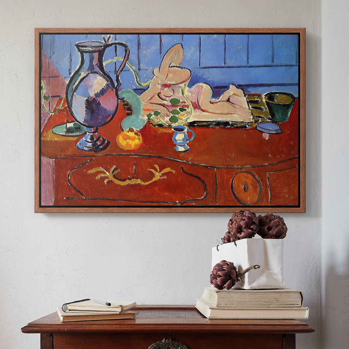 Still Life with a Pewter Jug and Pink Statuette, 1910 - Floater Framed Canvas Print