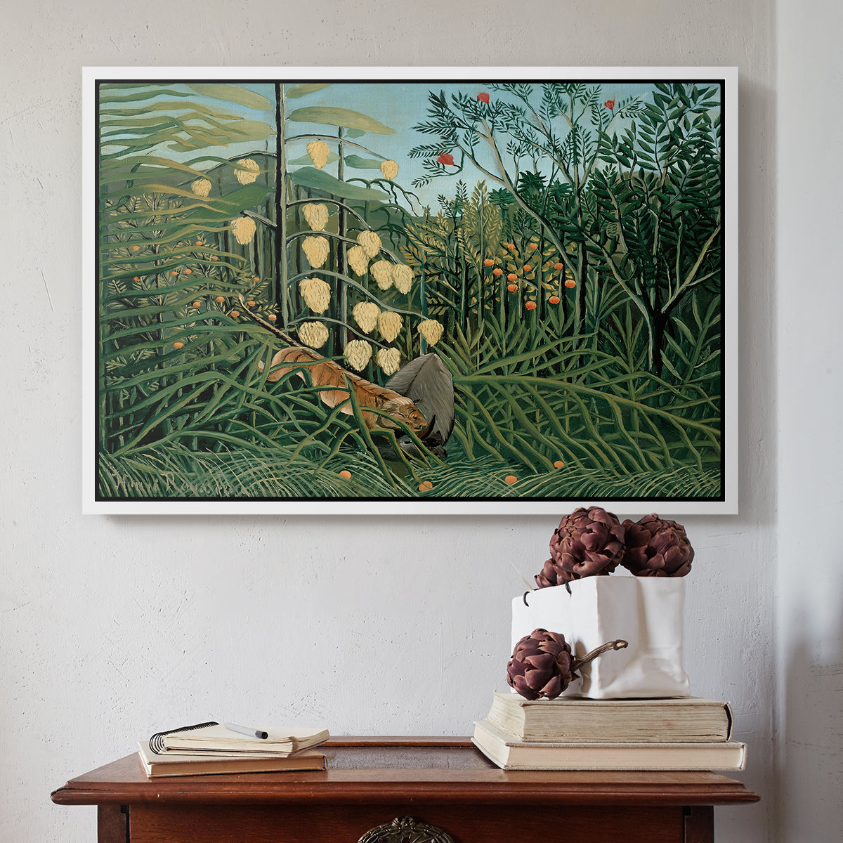 Fight Between a Tiger and a Buffalo, 1908 - Floater Framed Canvas Print