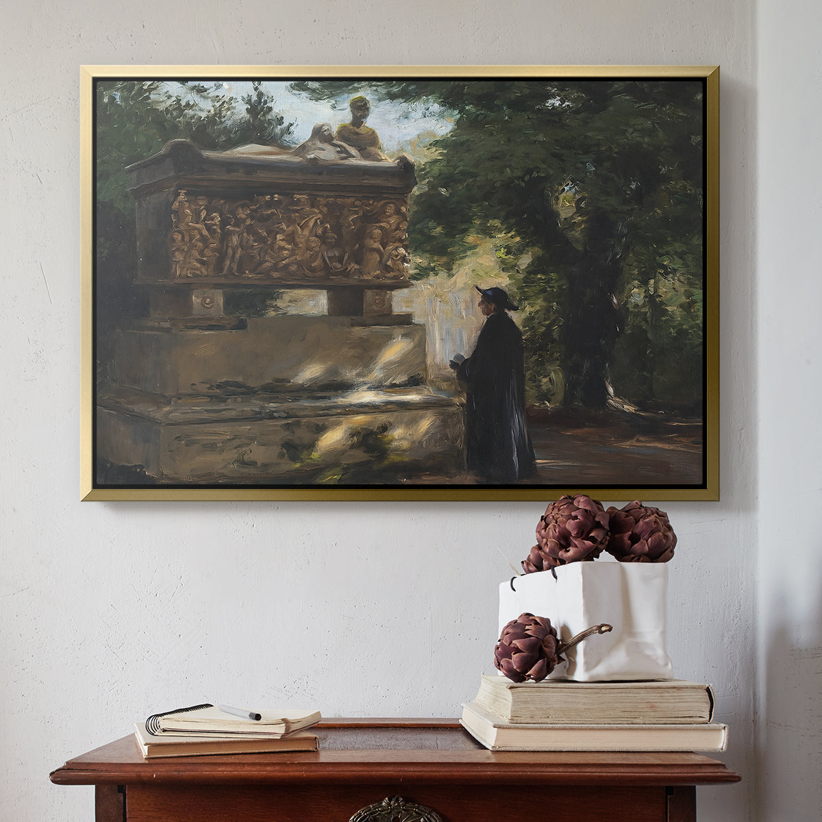 A Catholic Priest in Front of a Sarcophagus, c. 1857 - Floater Framed Canvas Print