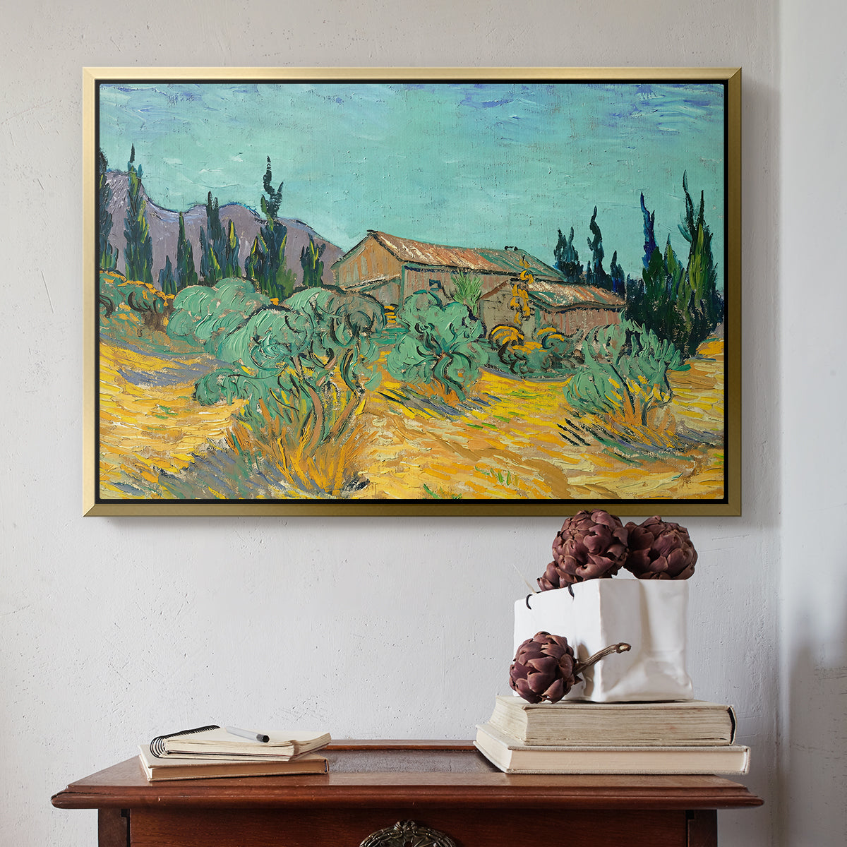 Wooden Sheds Among the Olive Trees and Cypresses, 1889 - Floater Framed Canvas Print