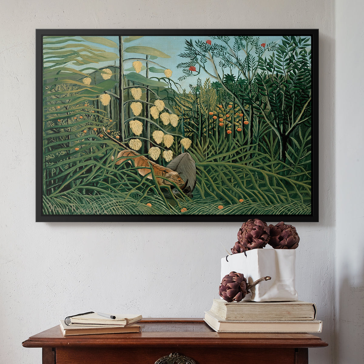 Fight Between a Tiger and a Buffalo, 1908 - Floater Framed Canvas Print