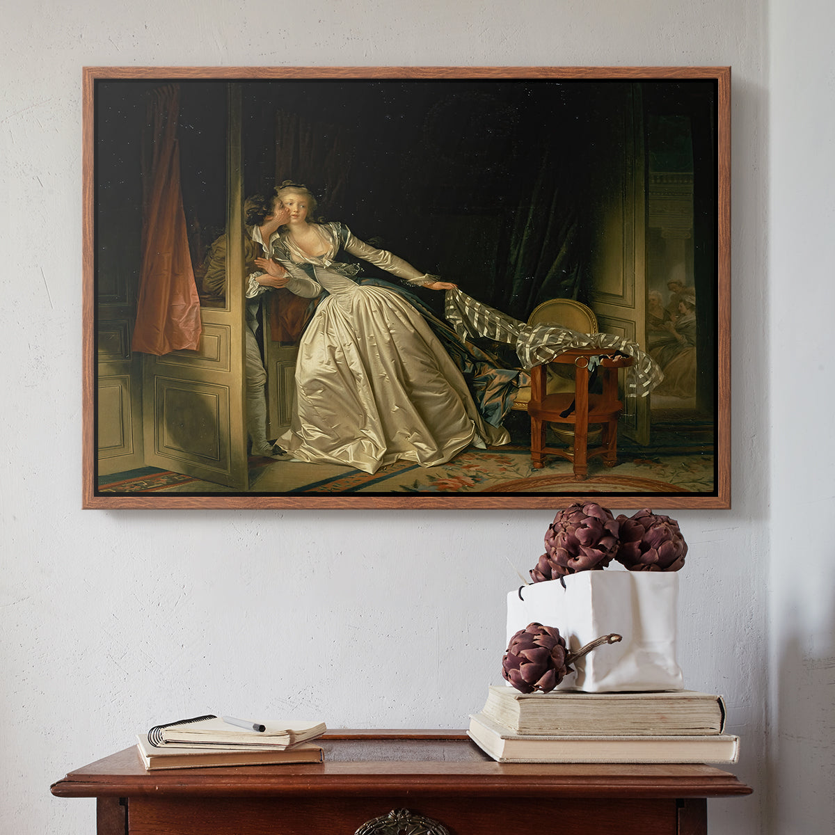 The Stolen Kiss (Le Baiser à la dérobée), c. 1788 - Floater Framed Canvas Print