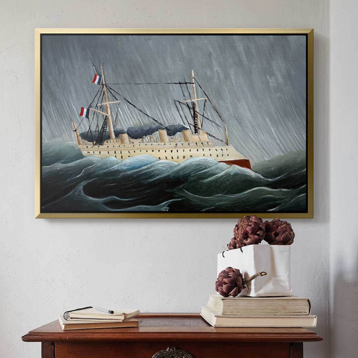 A Ship in the Storm, c. 1899 - Floater Framed Canvas Print
