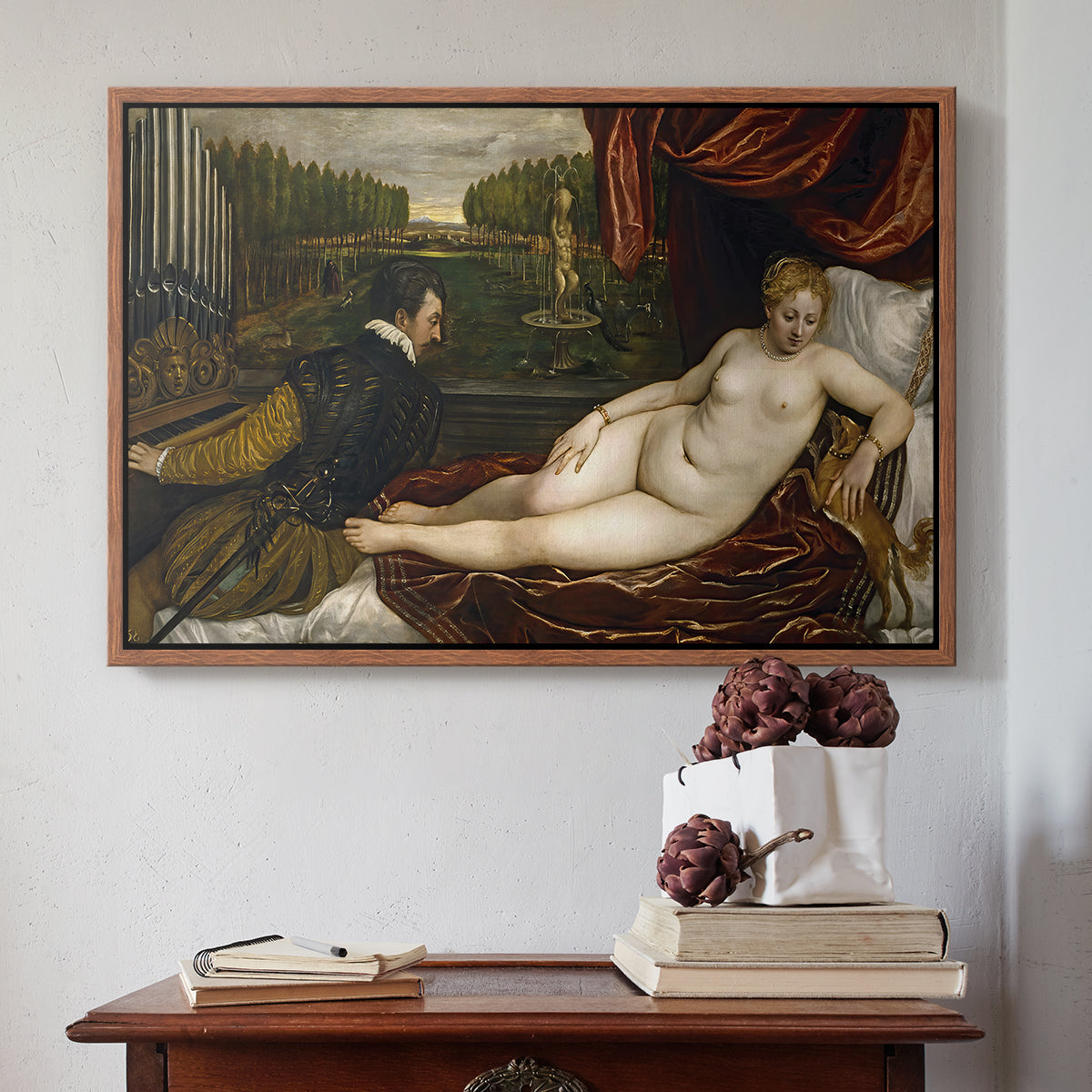 Venus with an Organist and a Dog, c. 1550 - Floater Framed Canvas Print