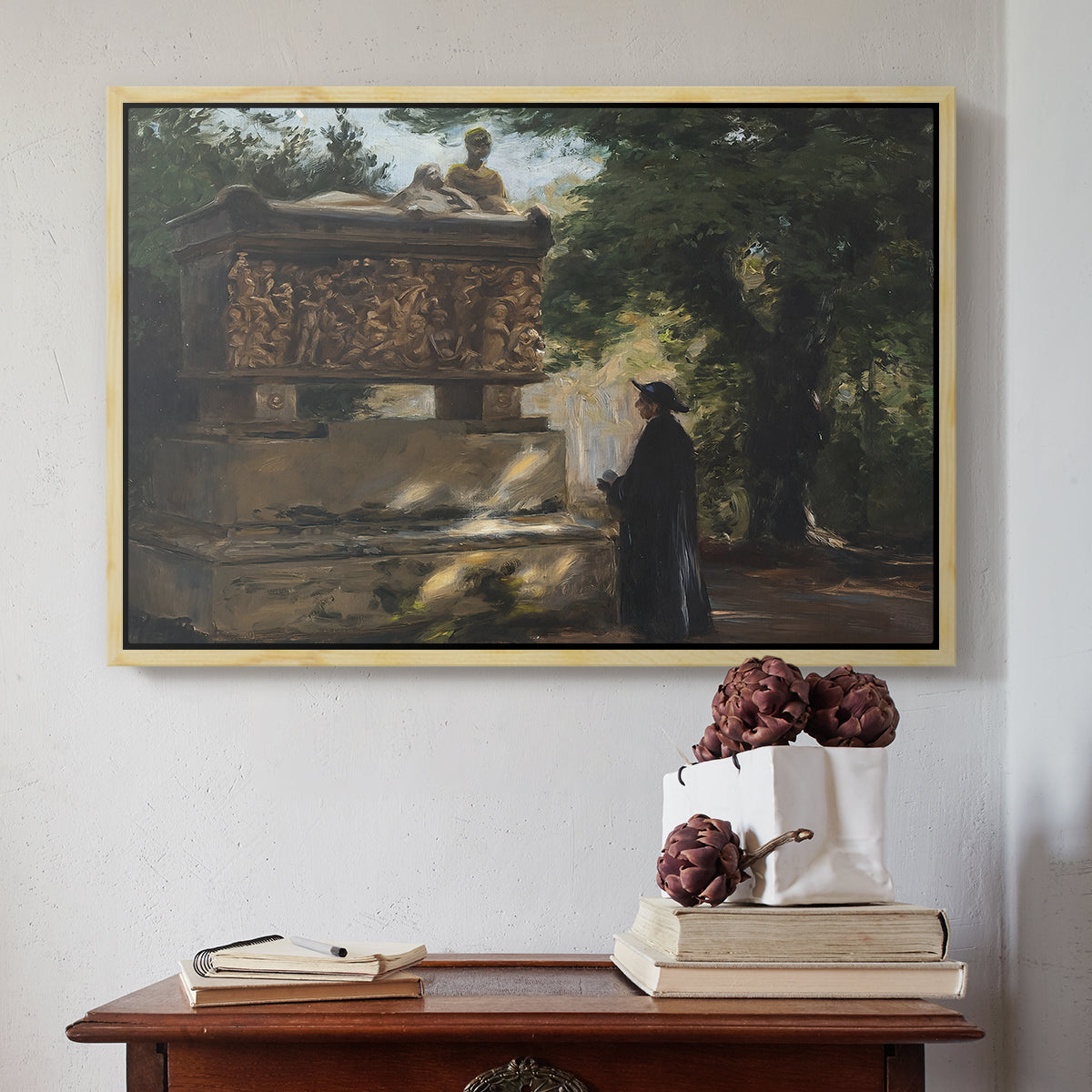 A Catholic Priest in Front of a Sarcophagus, c. 1857 - Floater Framed Canvas Print