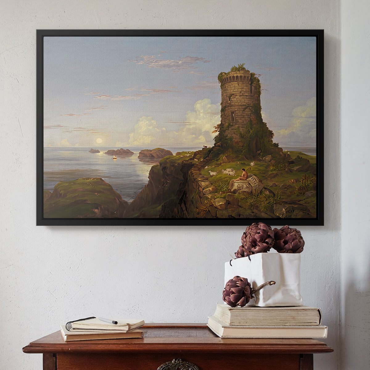 Italian Coast Scene with Ruined Tower, 1838 - Floater Framed Canvas Print