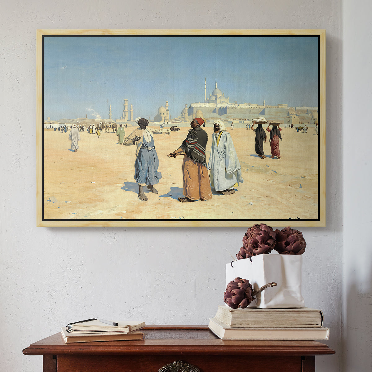 View from the Desert of Cairo with Citadel and Mamluk Tombs in the Background, c. 1889-1890 - Floater Framed Canvas Print