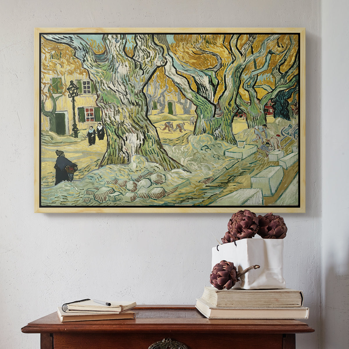 The Large Plane Trees (Road Menders at Saint-Rémy), 1889 - Floater Framed Canvas Print