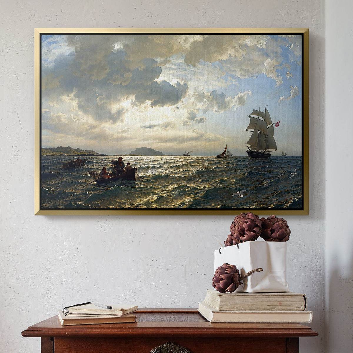 Fresh Breeze on the Norwegian Coast, 1876 - Floater Framed Canvas Print