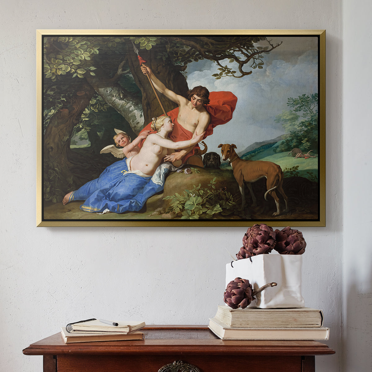 Venus and Adonis, 1632 - Floater Framed Canvas Print