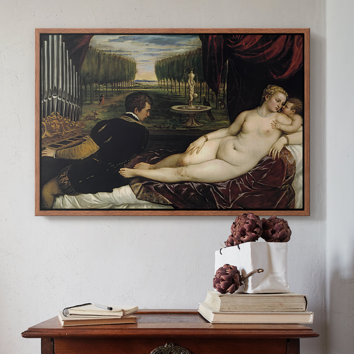 Venus with an Organist and Cupid, c. 1555 - Floater Framed Canvas Print
