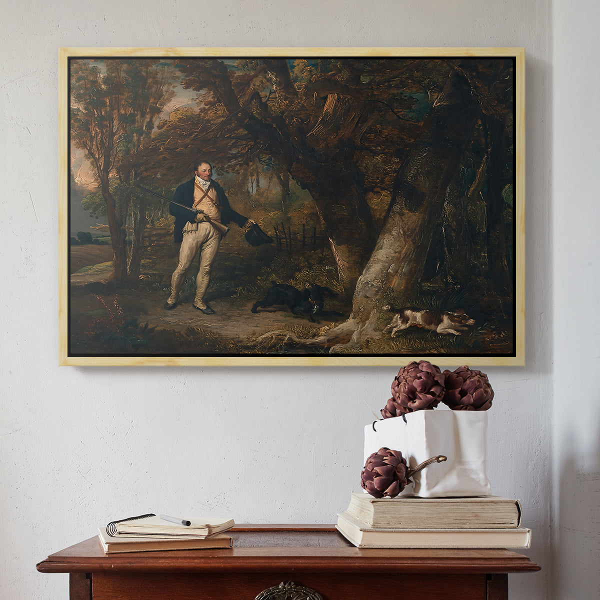 The Reverend Thomas Levett and Favourite Dogs, Cock-Shooting, 1811 - Floater Framed Canvas Print