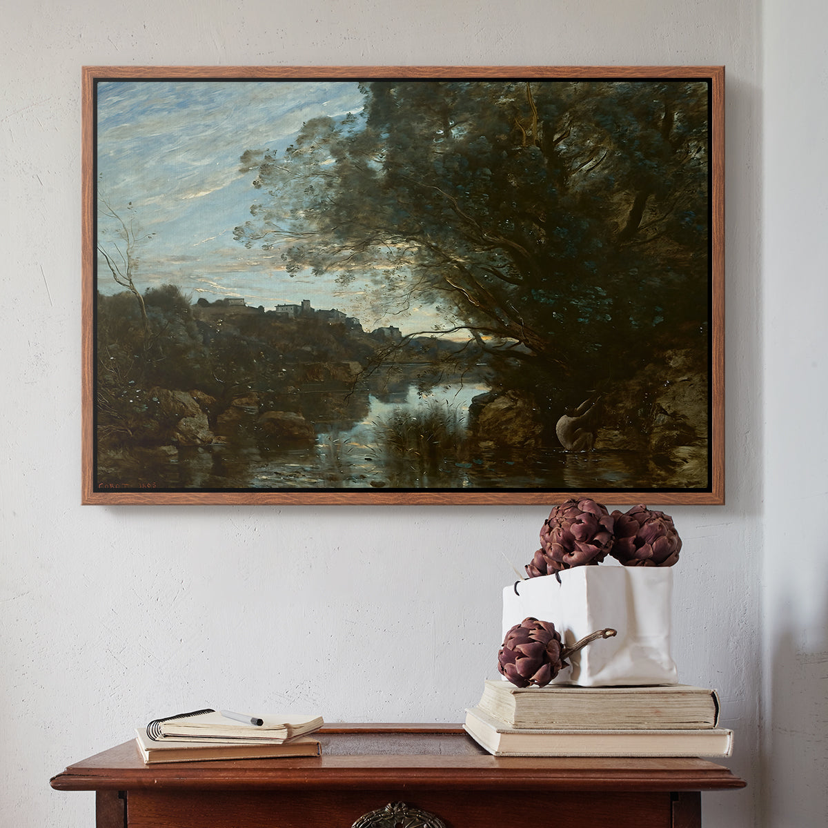 Souvenir of the Environs of Lake Nemi, 1865 - Floater Framed Canvas Print