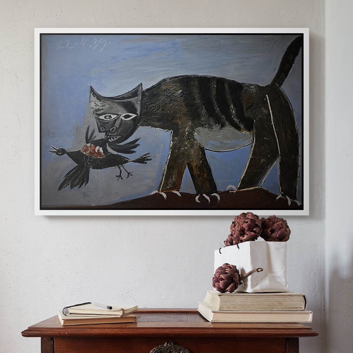 Cat Catching a Bird, 1939 - Floater Framed Canvas Print