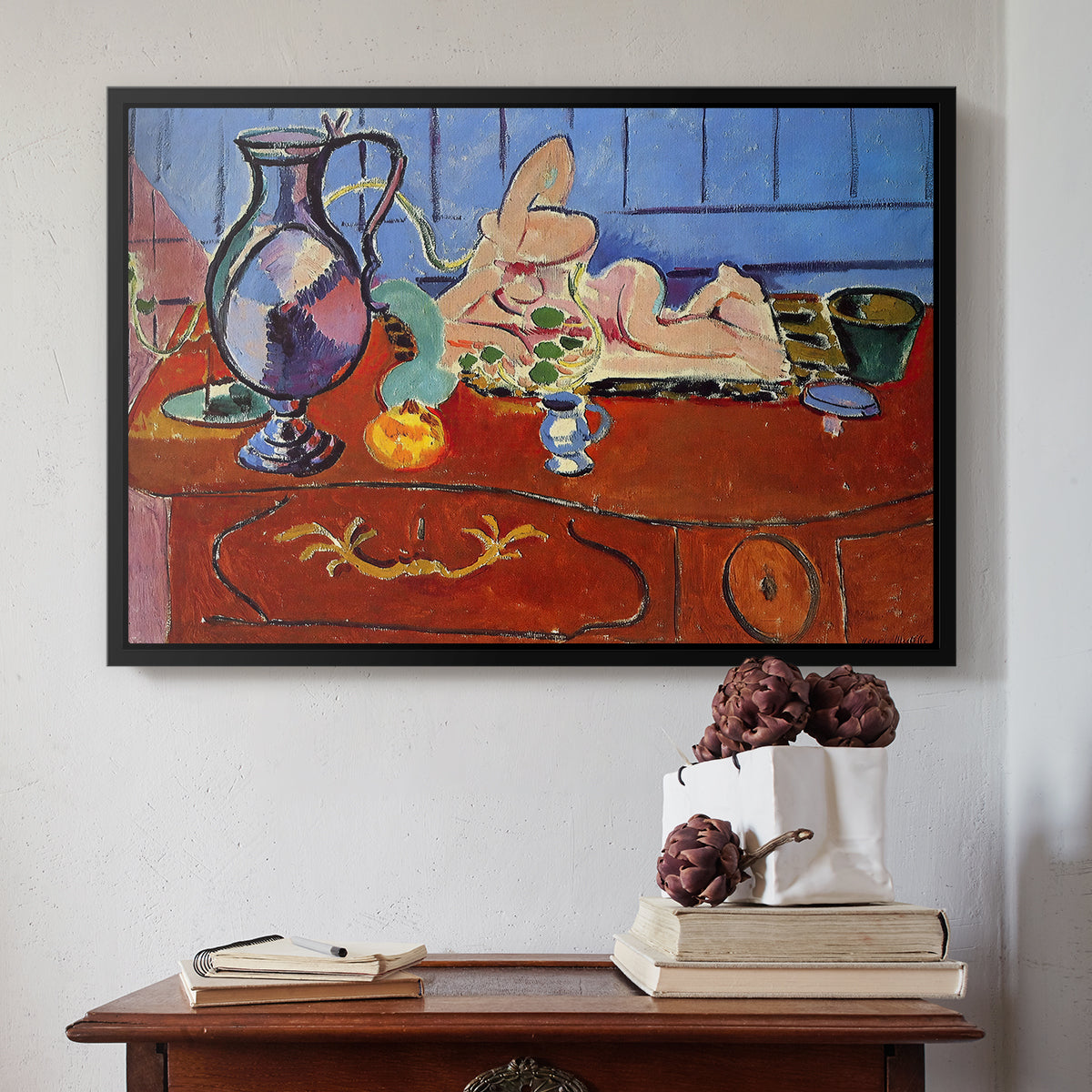 Still Life with a Pewter Jug and Pink Statuette, 1910 - Floater Framed Canvas Print