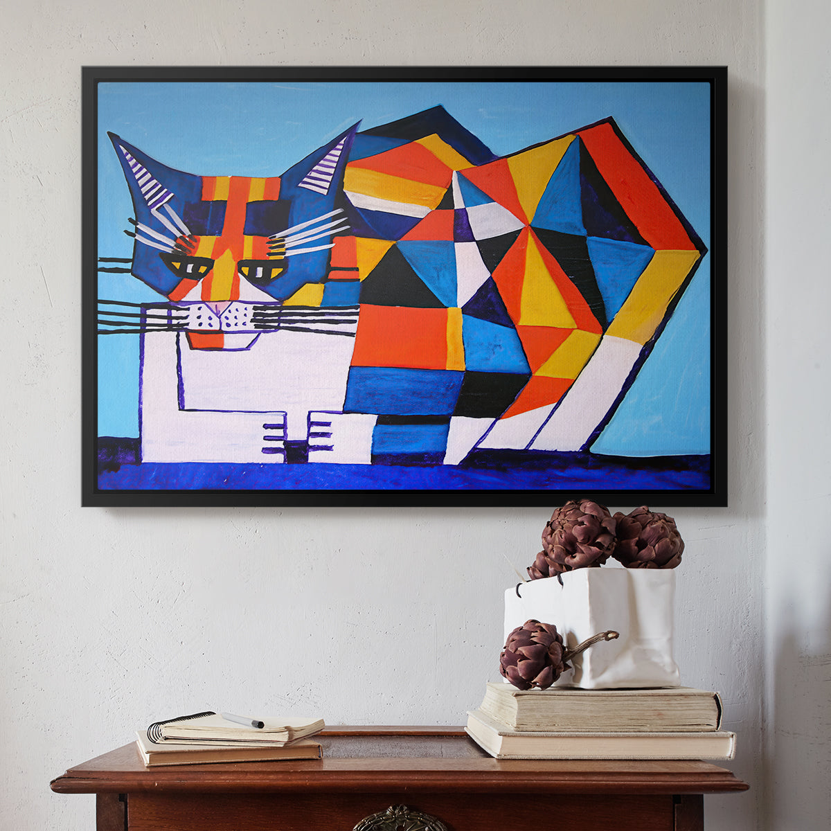 Cassie Thinking about Cubism - Floater Framed Canvas Print