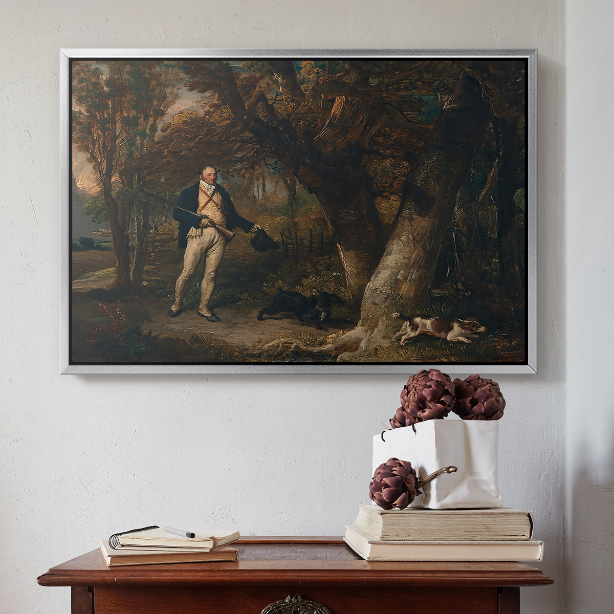 The Reverend Thomas Levett and Favourite Dogs, Cock-Shooting, 1811 - Floater Framed Canvas Print