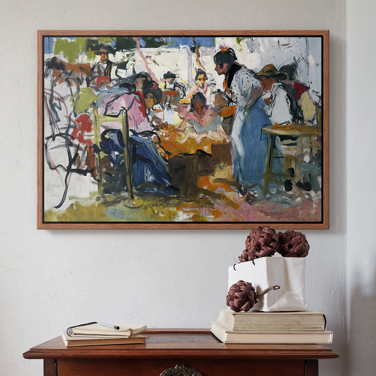 Net Menders in Valencia, 1909 - Floater Framed Canvas Print