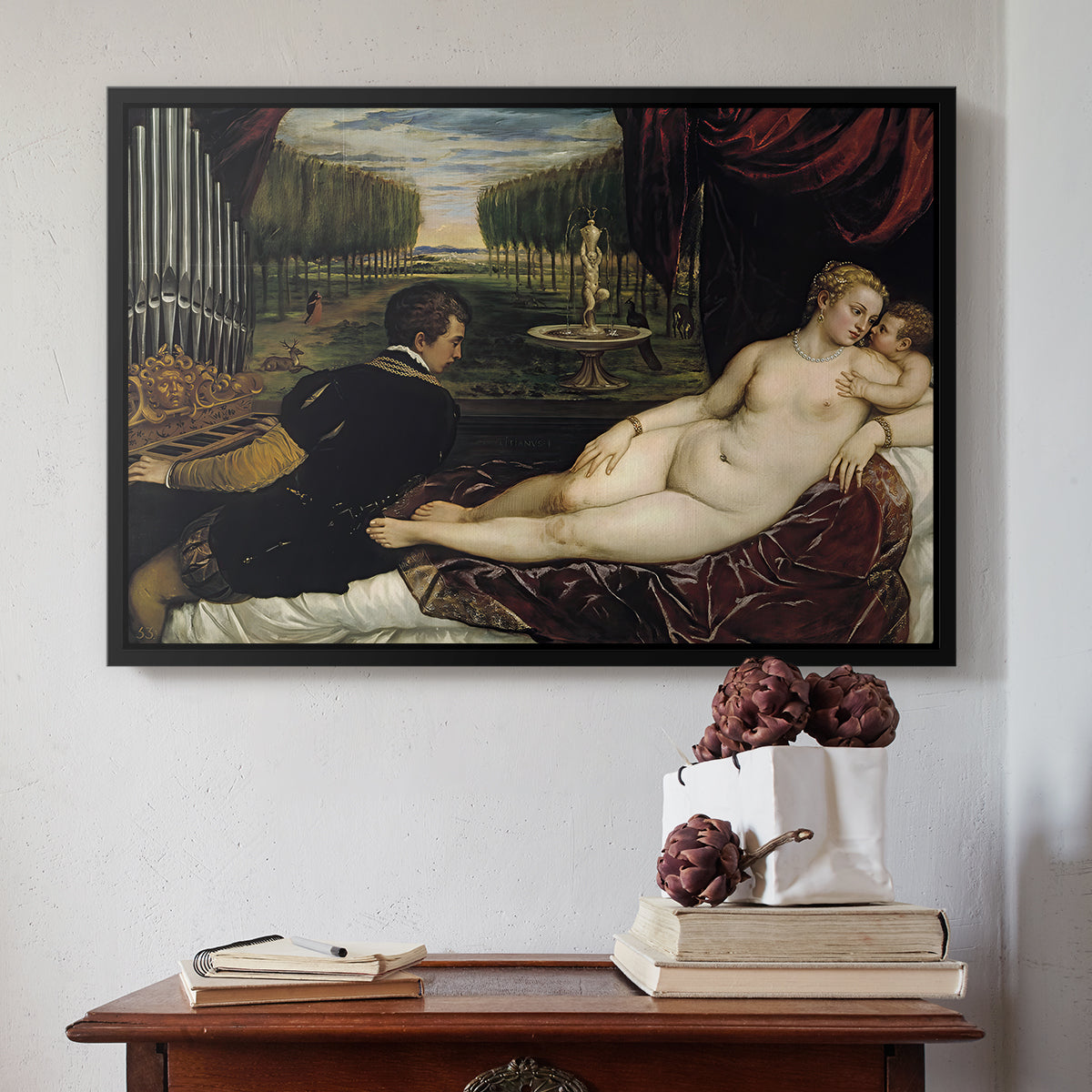 Venus with an Organist and Cupid, c. 1555 - Floater Framed Canvas Print