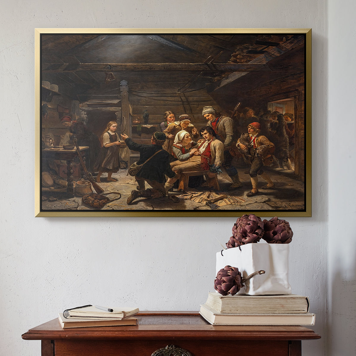 The Return of the Bear Hunter, 1856 - Floater Framed Canvas Print