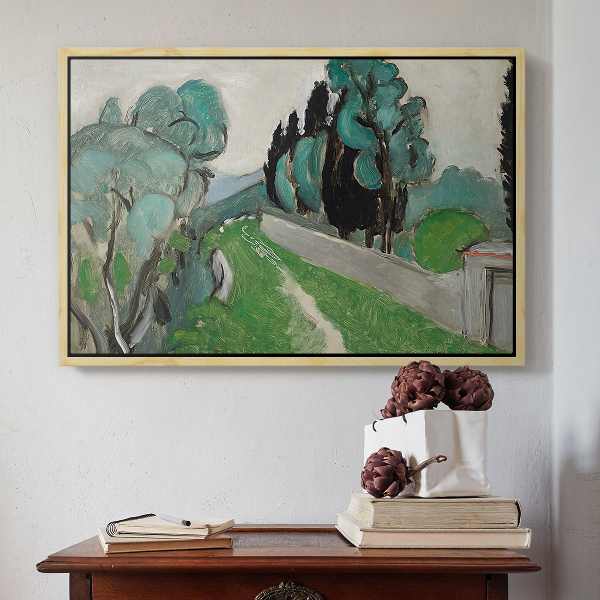 Landscape with Cypresses and Olive Trees near Nice, c. 1918 - Floater Framed Canvas Print