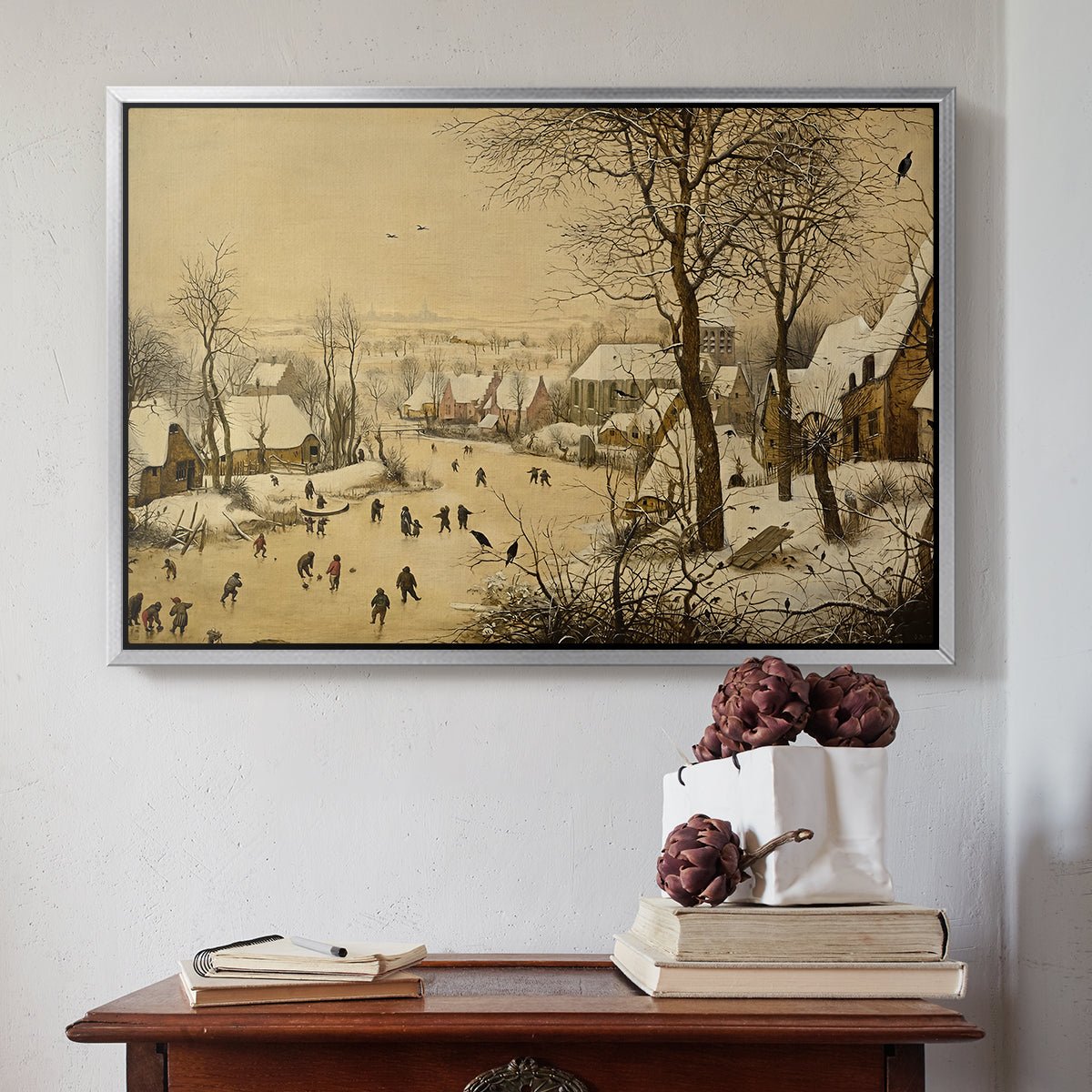 Winter Landscape with Skaters and Bird Trap, 1565 - Floater Framed Canvas Print