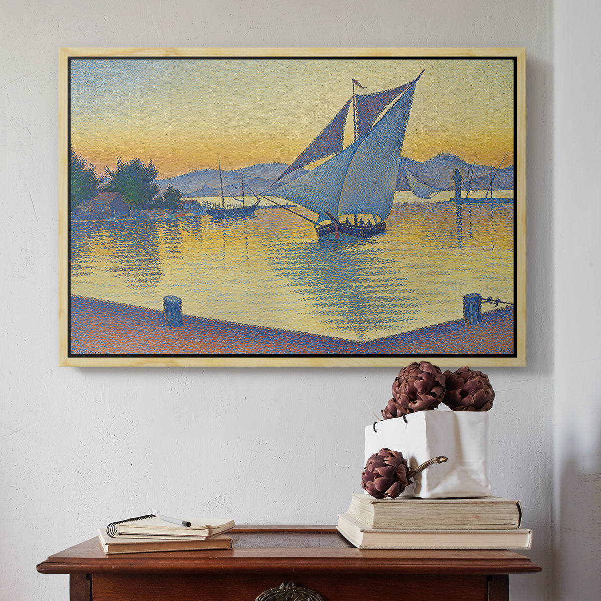 The Port at Sunset, Opus 236, Saint Tropez, 1892 - Floater Framed Canvas Print