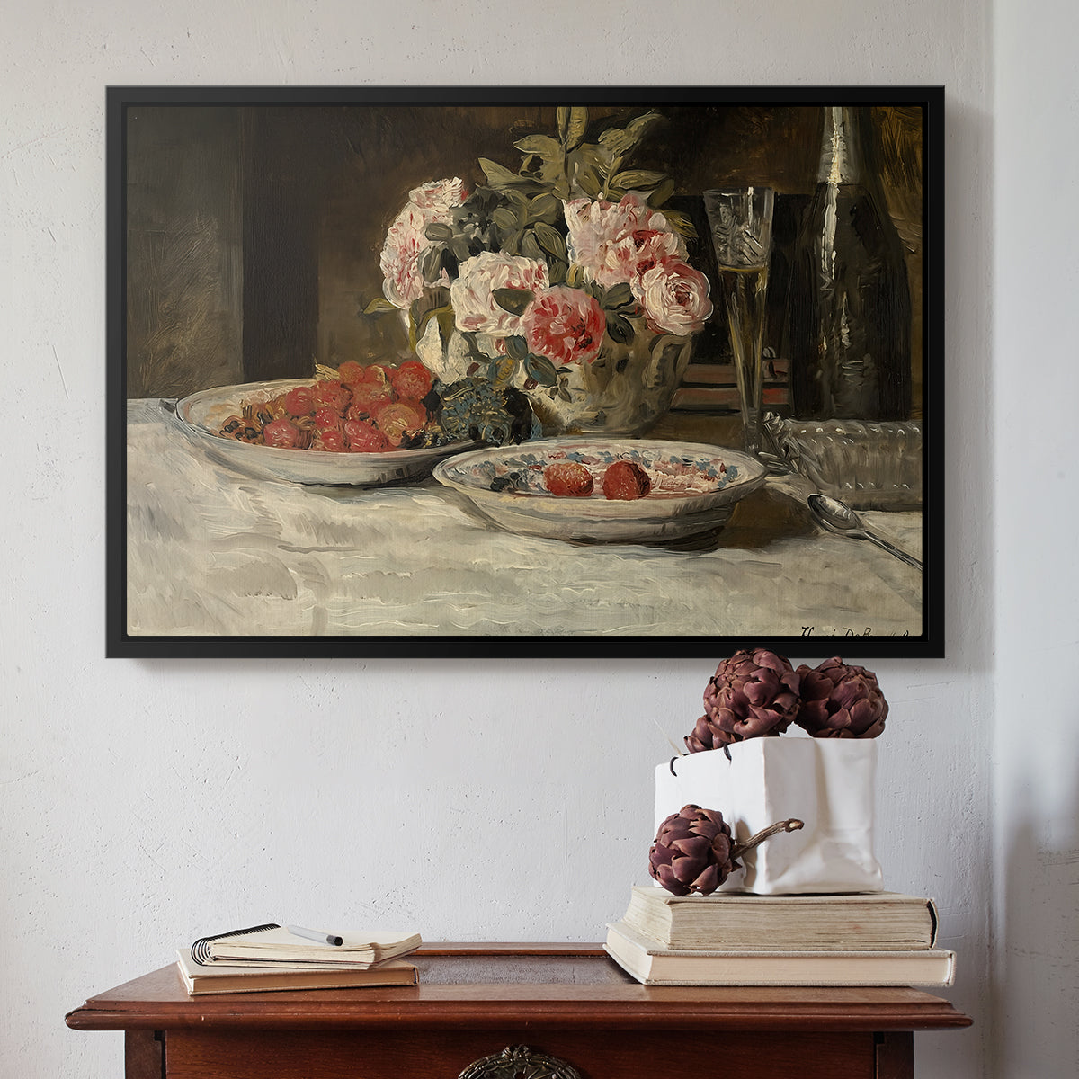 Strawberries and Champagne, c. 1881-1885 - Floater Framed Canvas Print