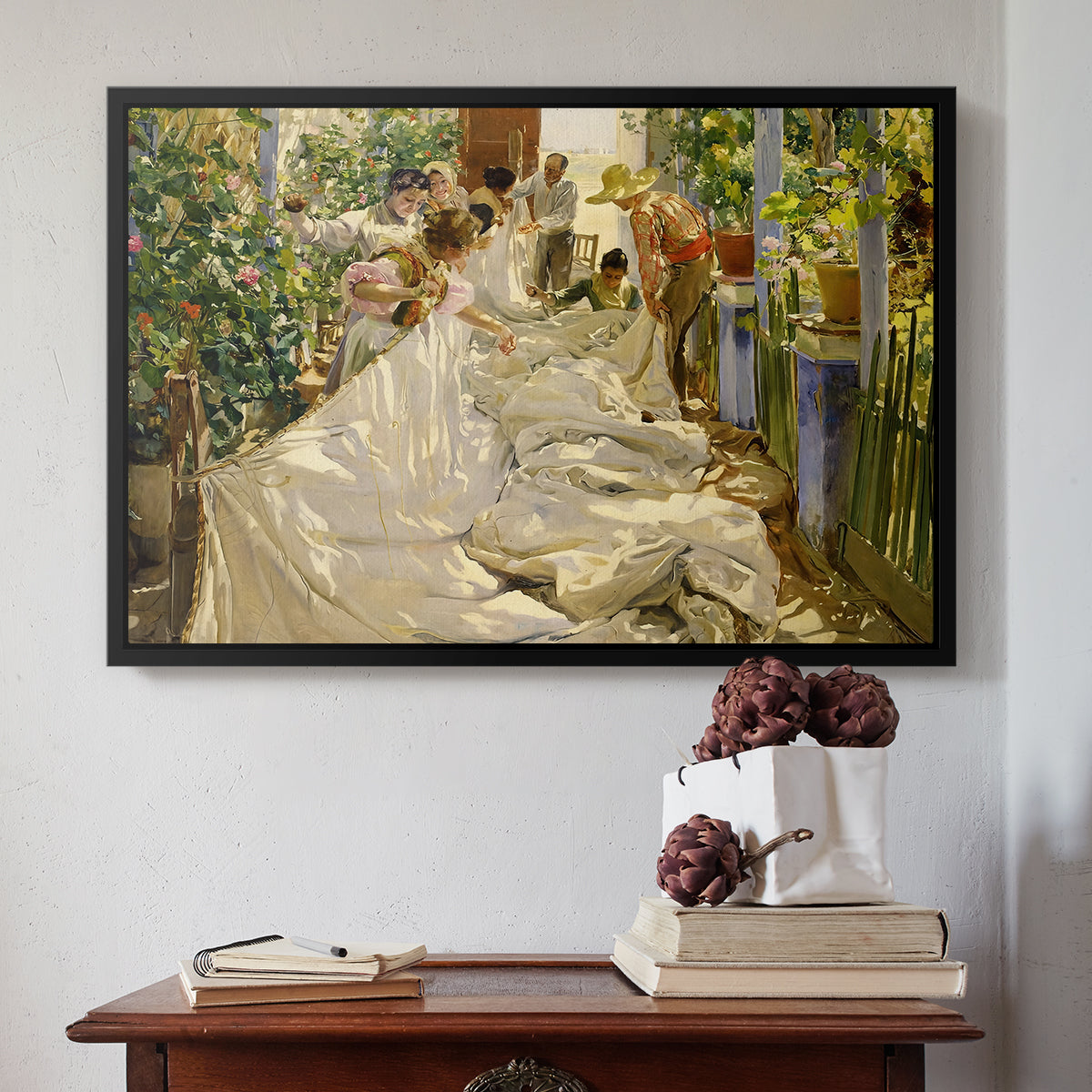 Sewing the Sail, 1896 - Floater Framed Canvas Print