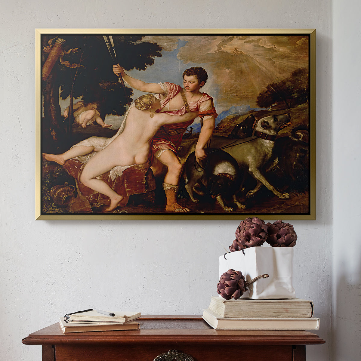Venus and Adonis, 1554 - Floater Framed Canvas Print