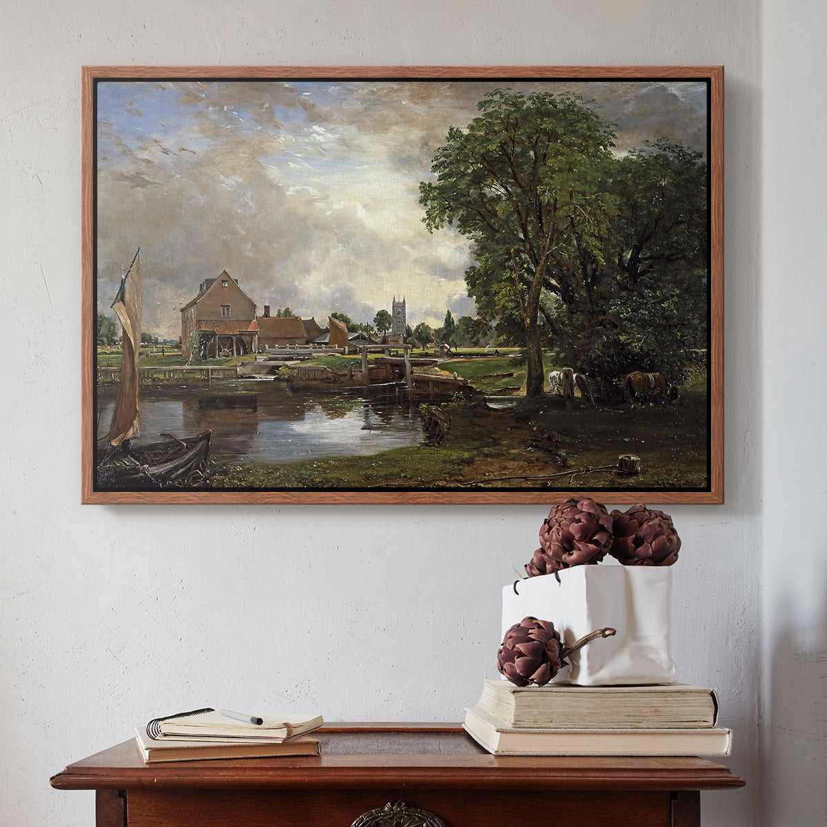 Dedham Lock and Mill, c. 1820 - Floater Framed Canvas Print