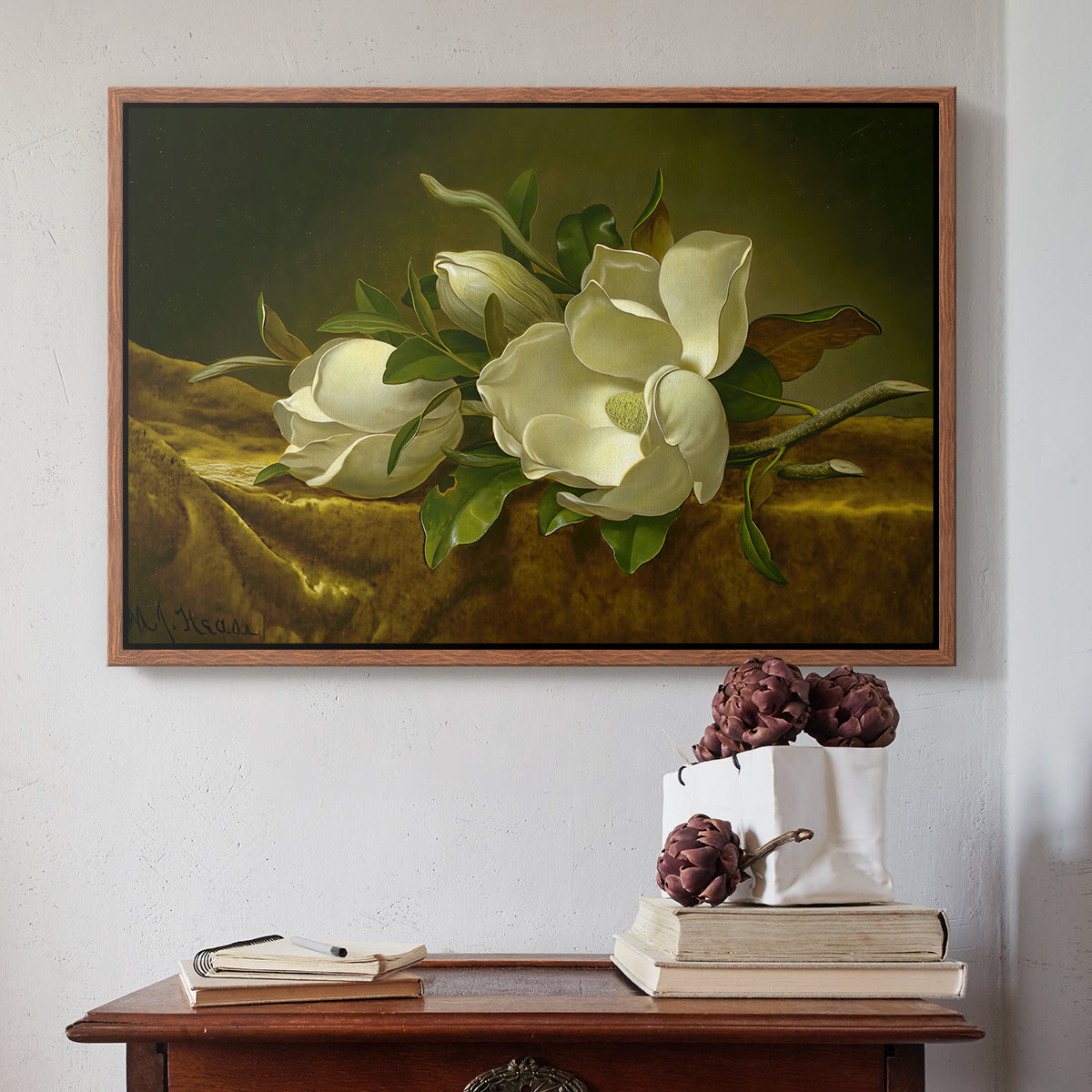 Magnolias on Gold Velvet Cloth, c. 1888-1890 - Floater Framed Canvas Print