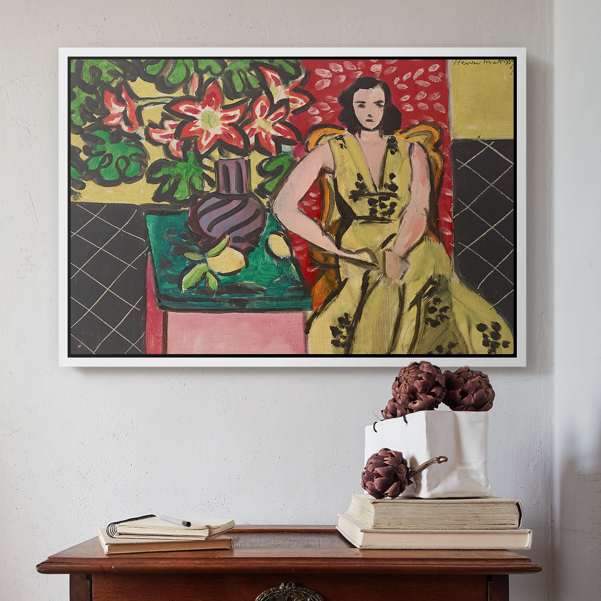 Seated Woman with a Vase of Amaryllis, 1941 - Floater Framed Canvas Print