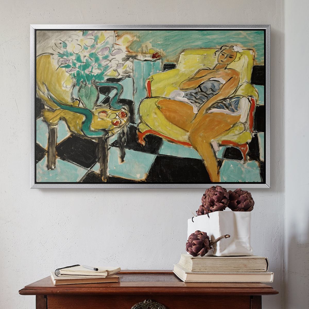 Seated Woman with Flower, 1942 - Floater Framed Canvas Print