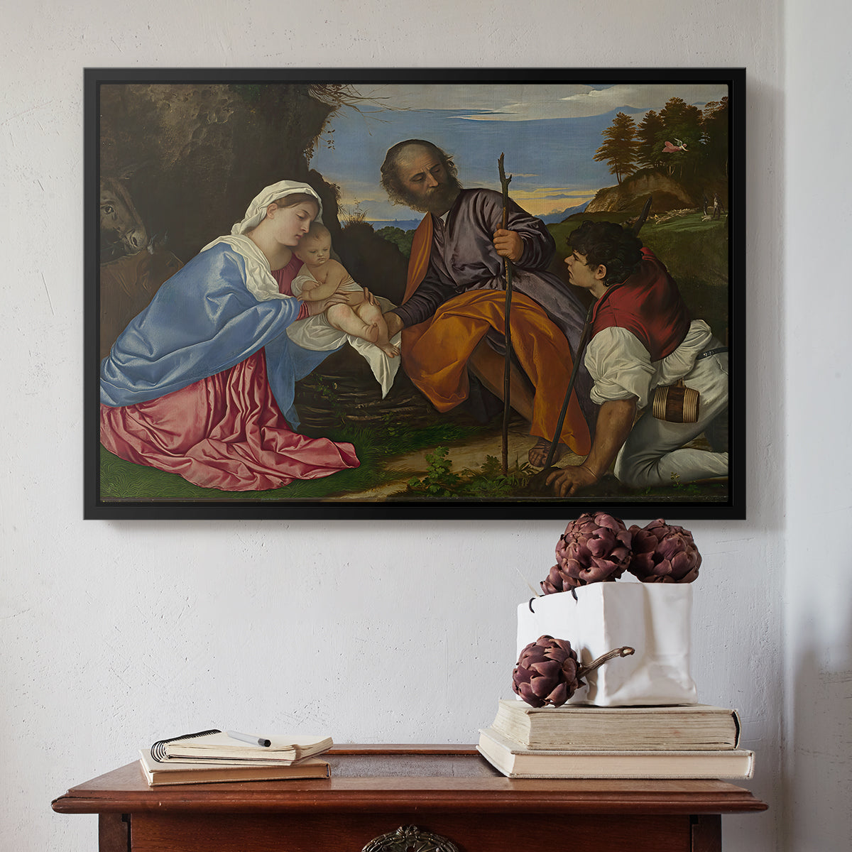 The Holy Family with a Shepherd, c. 1510 - Floater Framed Canvas Print