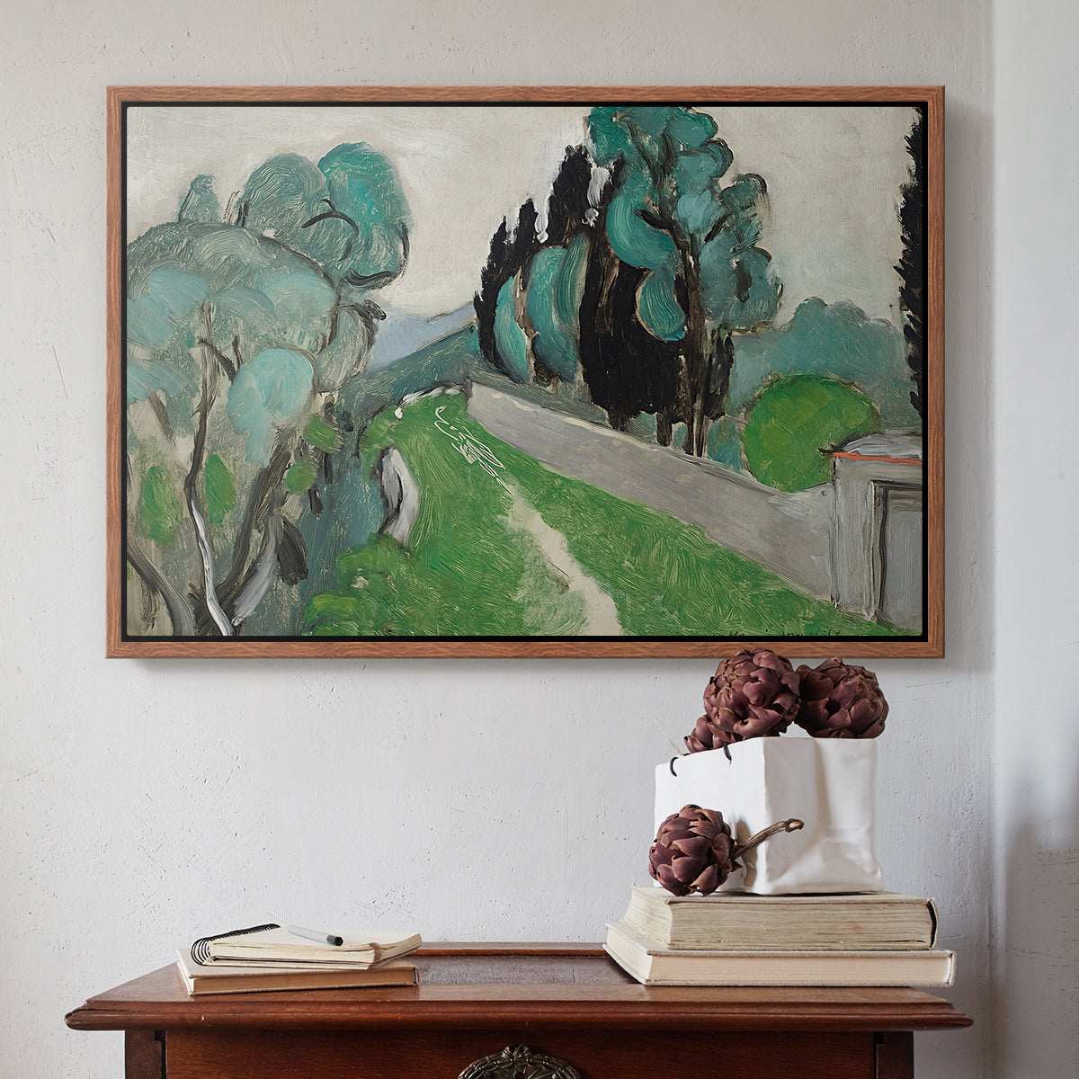 Landscape with Cypresses and Olive Trees near Nice, c. 1918 - Floater Framed Canvas Print