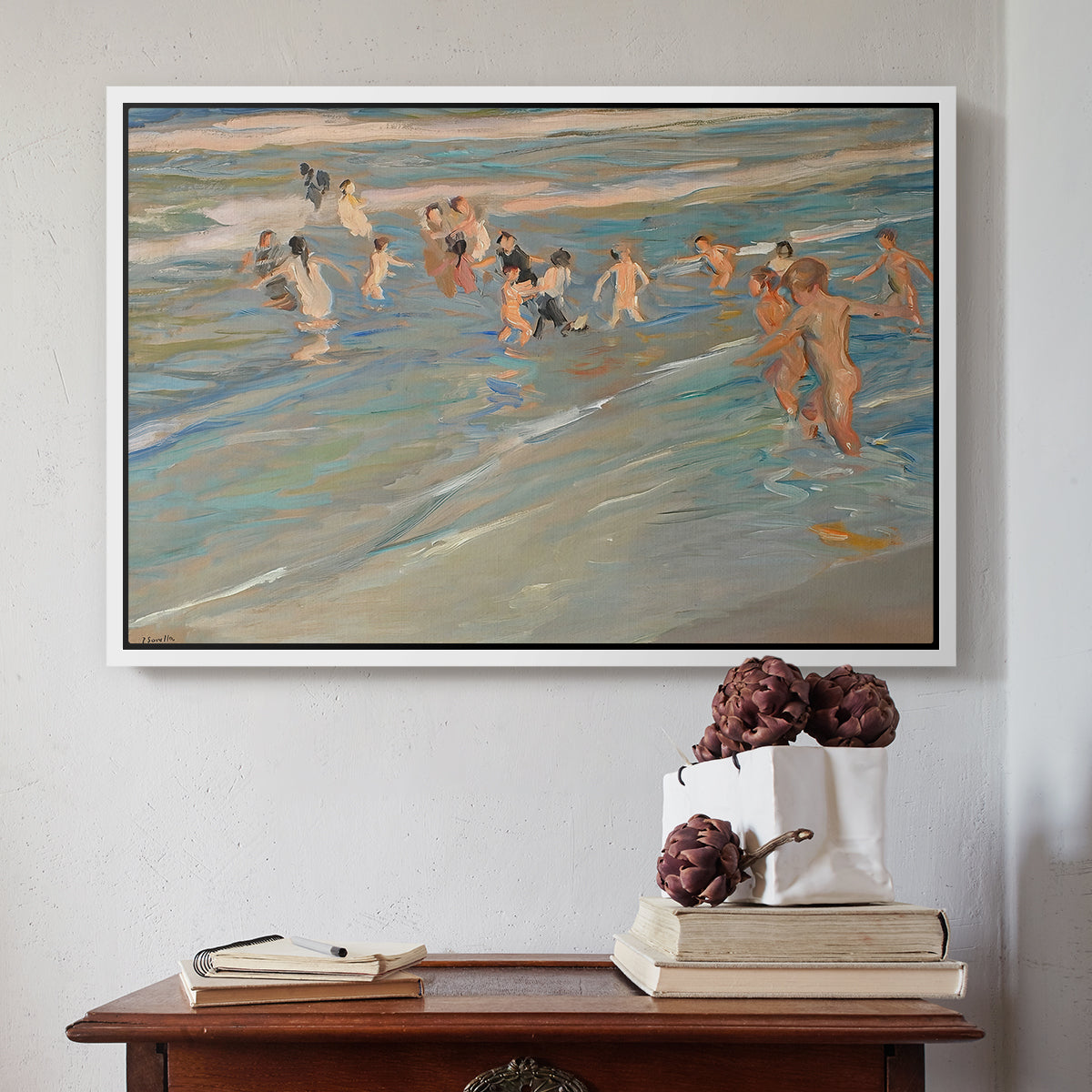 Children Playing on the Beach in Valencia, c. 1908 - Floater Framed Canvas Print