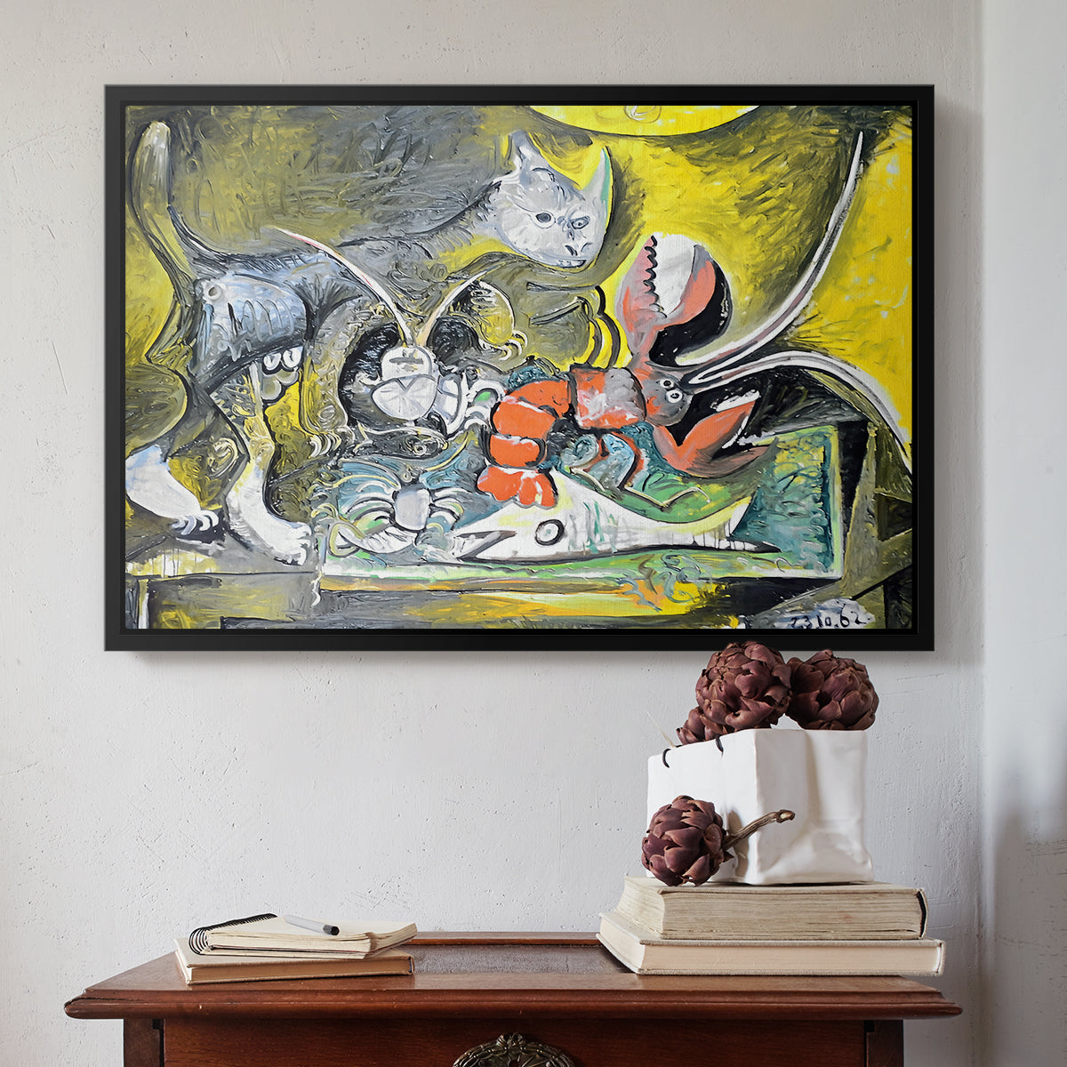 Still Life with Cat and Lobster, 1962 - Floater Framed Canvas Print