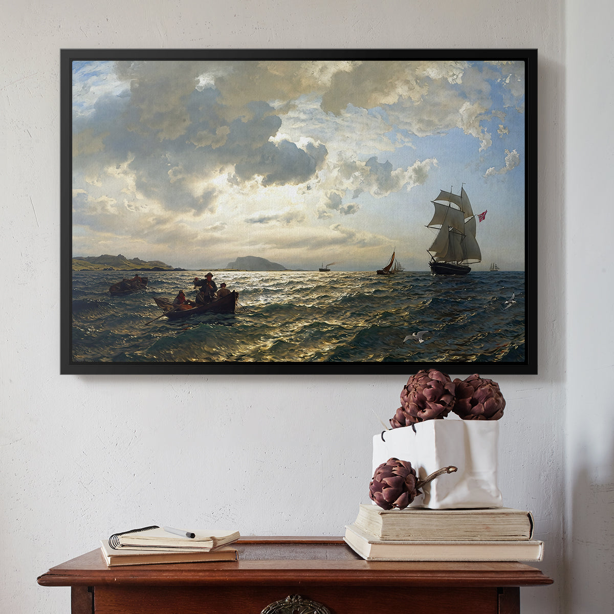 Fresh Breeze on the Norwegian Coast, 1876 - Floater Framed Canvas Print