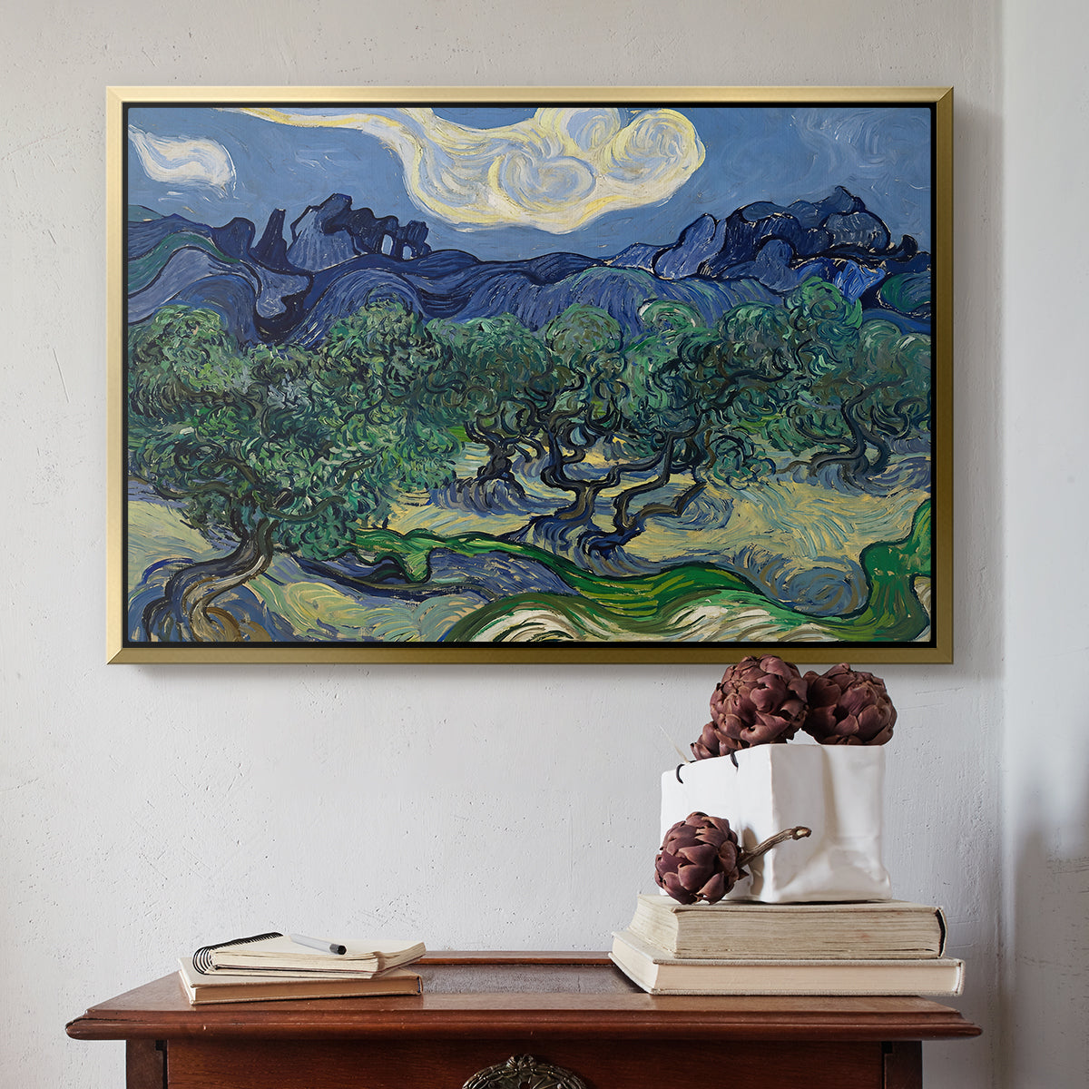 Olive Trees with the Alpilles in the Background, 1889 - Floater Framed Canvas Print