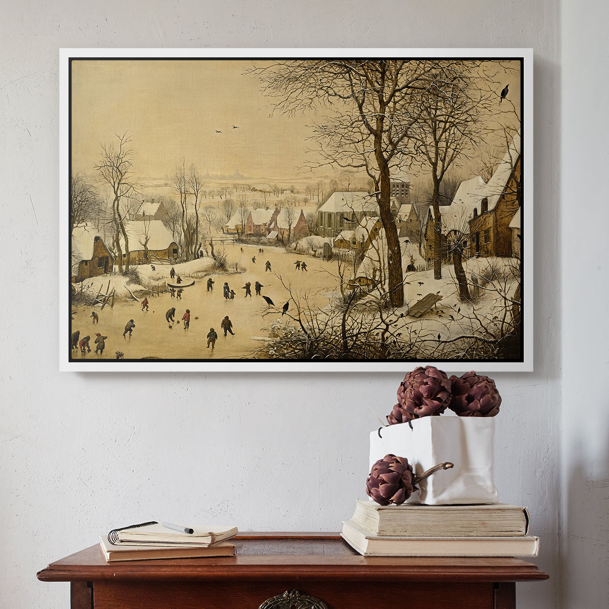 Winter Landscape with Skaters and Bird Trap, 1565 - Floater Framed Canvas Print