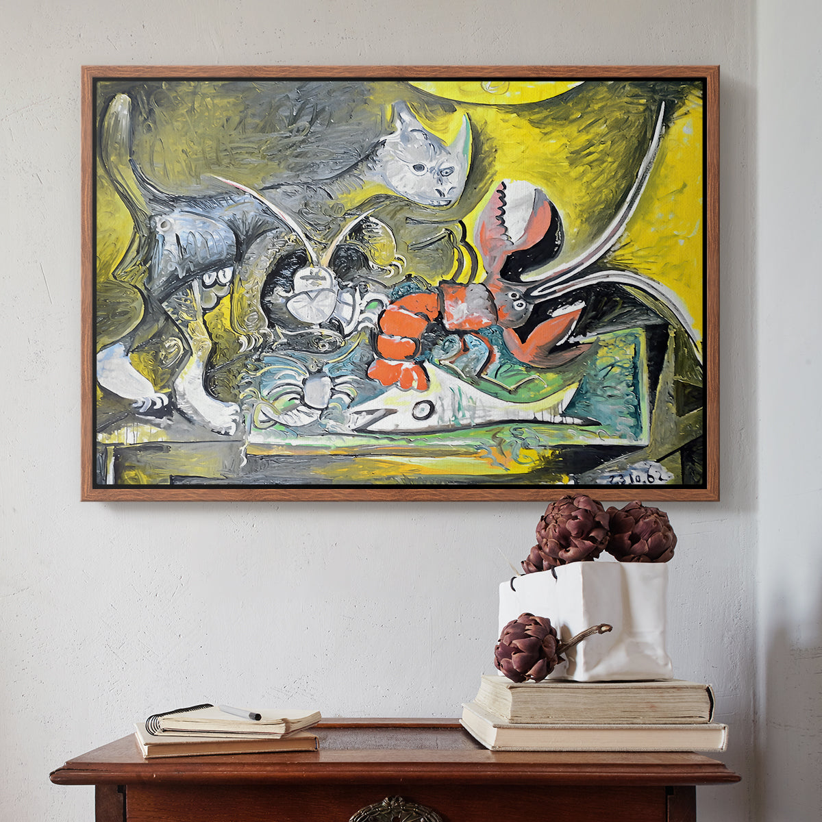 Still Life with Cat and Lobster, 1962 - Floater Framed Canvas Print