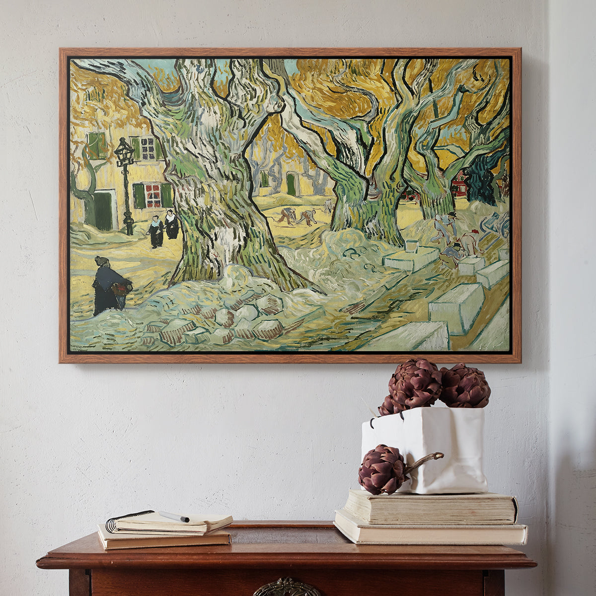 The Large Plane Trees (Road Menders at Saint-Rémy), 1889 - Floater Framed Canvas Print