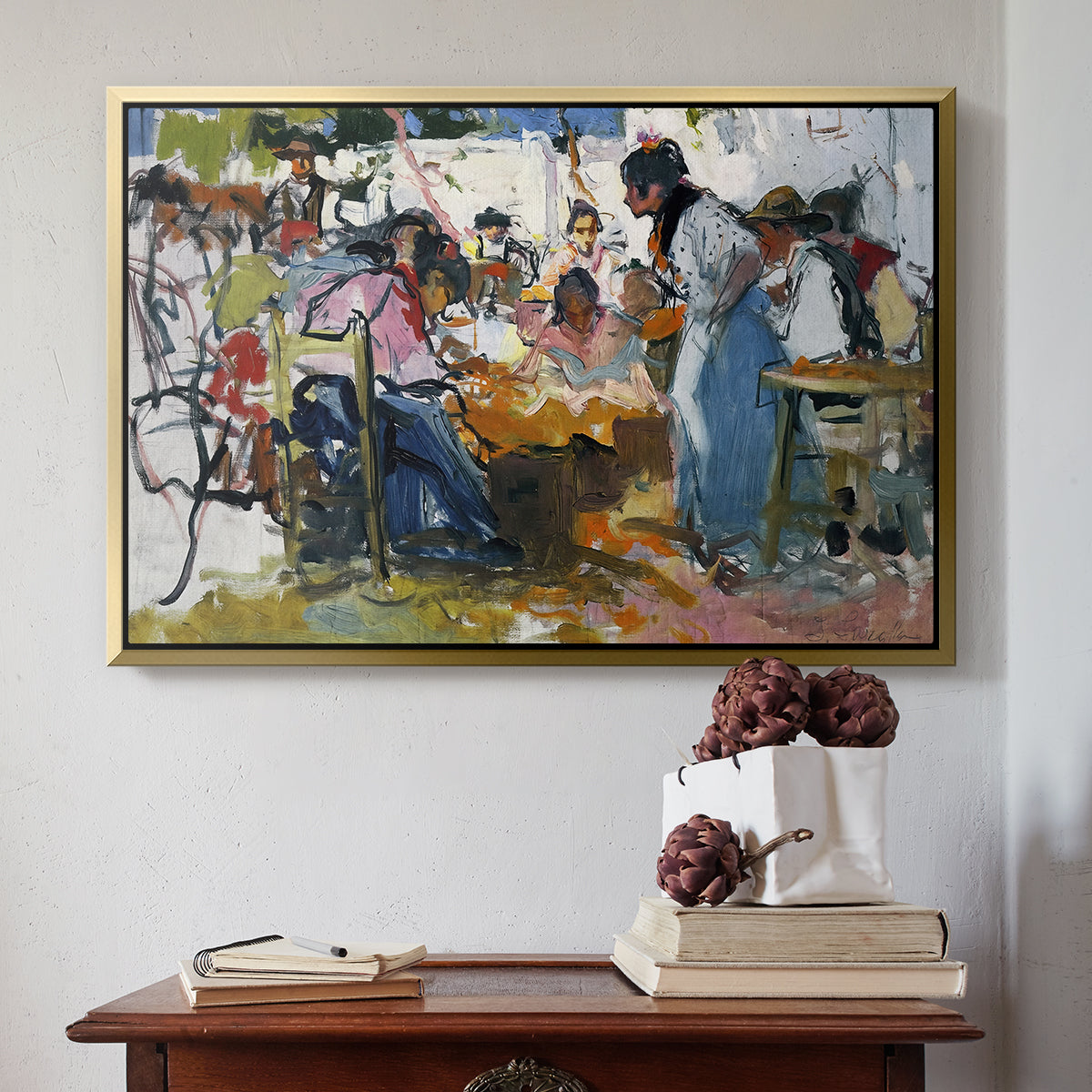 Net Menders in Valencia, 1909 - Floater Framed Canvas Print
