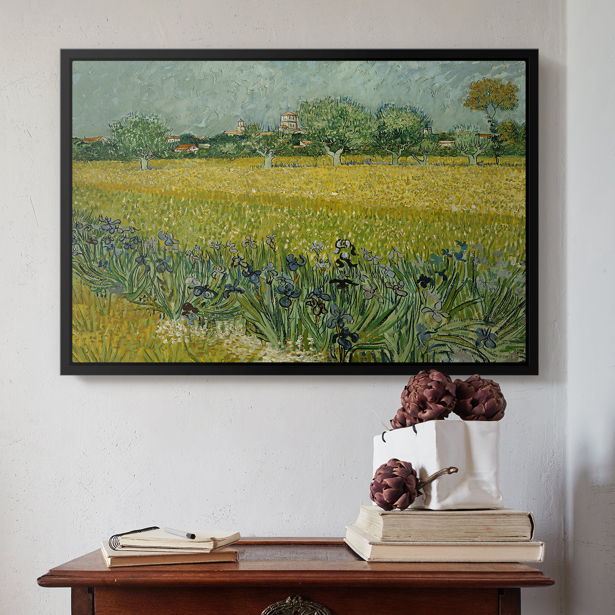 Field with Irises near Arles, 1888 - Floater Framed Canvas Print