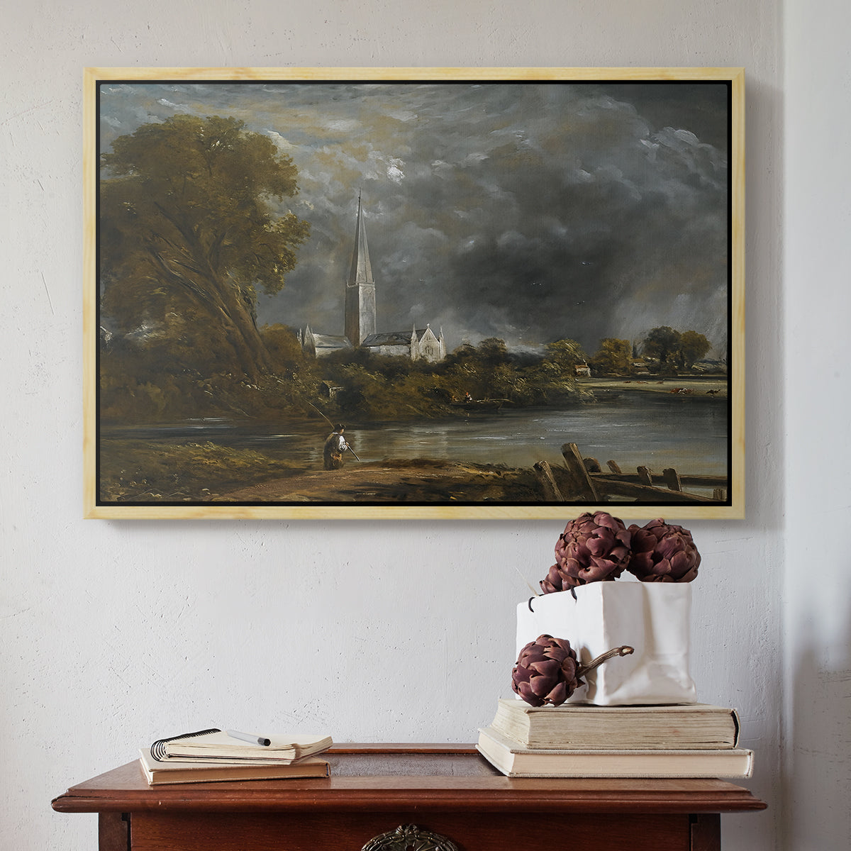 Salisbury Cathedral from the Meadows, c. 1831 - Floater Framed Canvas Print